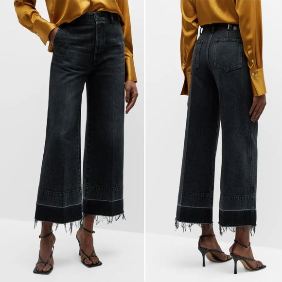 MOUSSY VINTAGE Elba JEANS Size 29 Wide Crop Raw Hem Black Denim NEW $325 - Picture 2 of 13